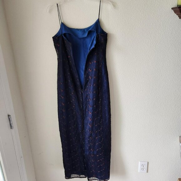 Rampage y2k dress Sz 5 navy with brown flower embroidery special occasion - Picture 4 of 8